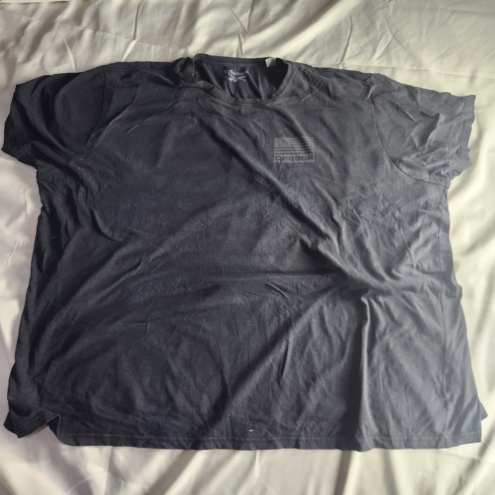 Reebok Mens Black T-Shirt American Flag Graphic Crew Neck Activewear Top